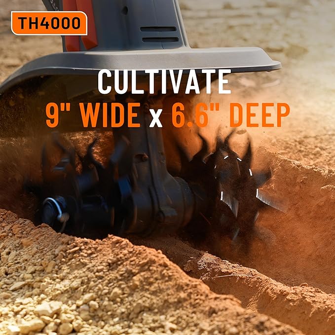Cordless Tiller for Gardening 360 RPM Rototiller TH4000 Cultivator TaskStar Electric Garden Tiller Battery Powered Total 4000mAh,48 Heavy-Duty Steel Tines for Smooth Ground Breaking,Tending,Composting