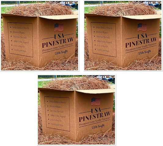 USA Pine Straw - Premium Pine Needle Mulch (Pine Needle Mulch - 210 Sqft 3 Set)