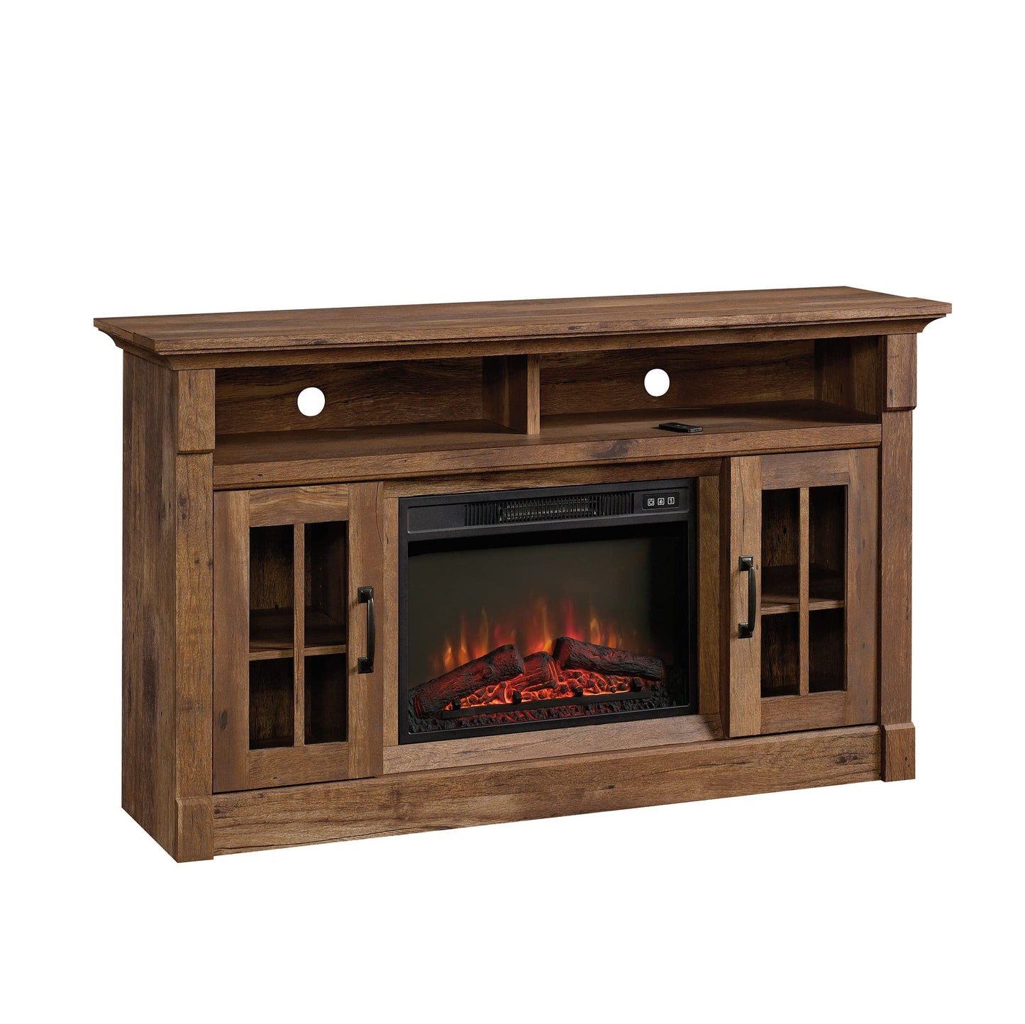 Sauder Miscellaneous Fireplace Credenza, L: 60.0" x W: 16.73" x H: 35.04", Vintage Oak Finish