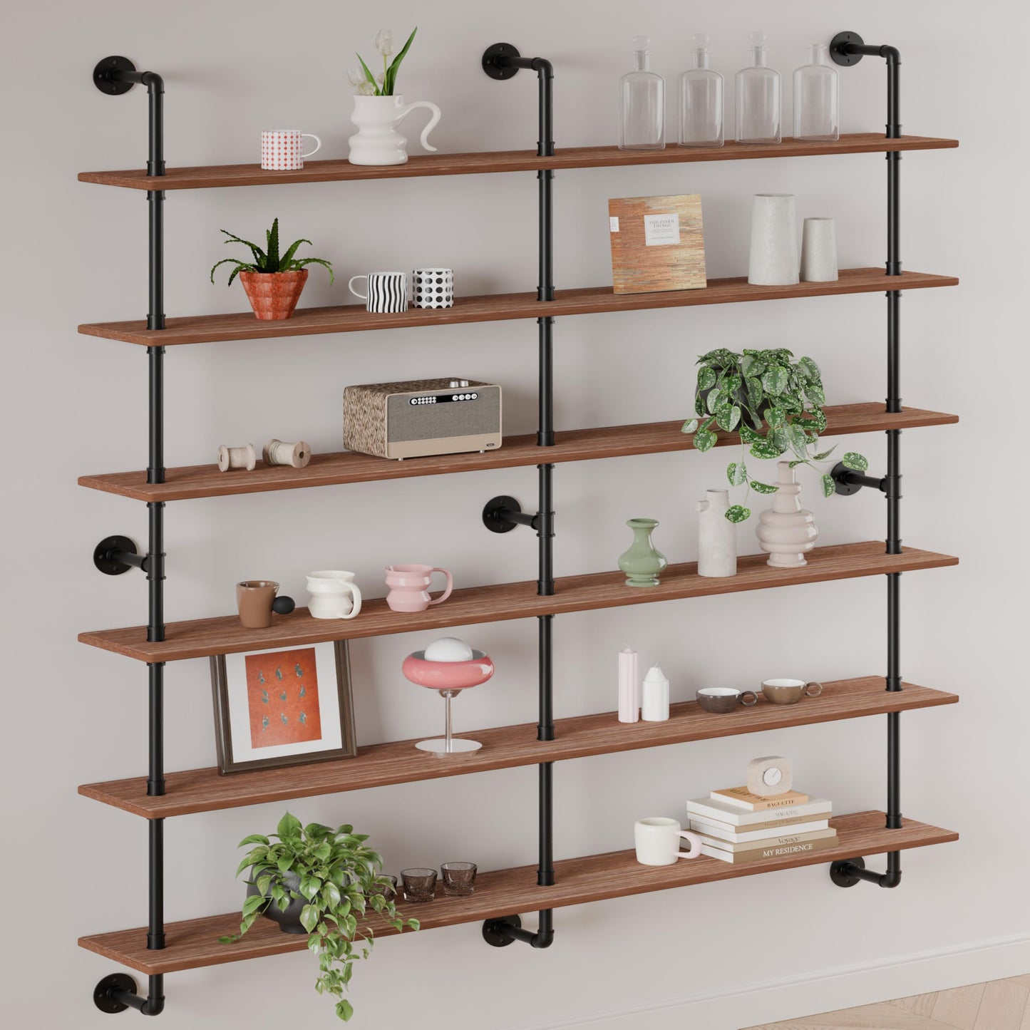 HDDFER Floating Shelves for Wall Living Room Shelves Bookshelf Industrial Pipe Shelving Shelves Real Wood Planks 60 inch Rustic Wall Shelves Hanging Bookshelves Farmhouse Kitchen Bar Shelving