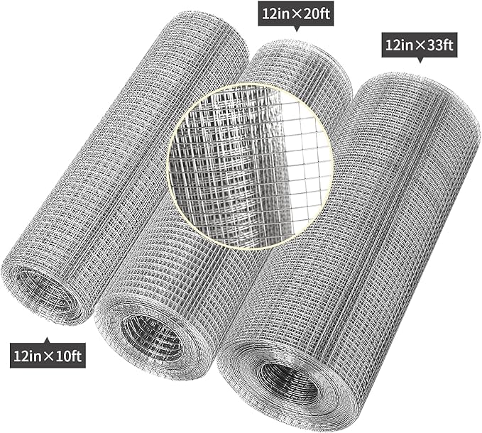 Hardware Cloth 1/4 inch 12" x 33 ft, Galvanized 23 Guage Wire Hardware Mesh, Welded Chicken Wire Fence Fencing Roll for Chicken Coop Wire, Rabbit Cage Wire, Poultry and Animal Cage Netting Screen