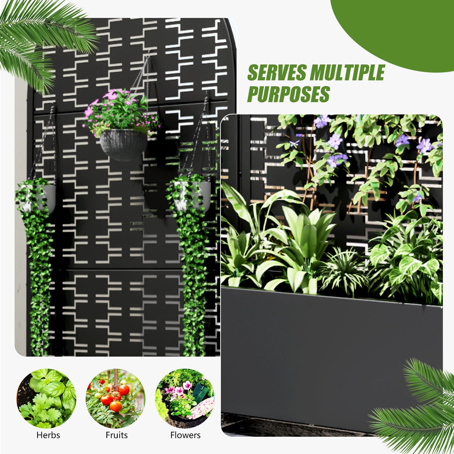 Casaphoria 72"x35" Metal Raised Garden Bed with Trellis(2 Pack), Outdoor Planter Box with Wheels & Drainage Holes for Climbing Plants, Flowers, Elevated Garden Kit with Privacy Screen, Black-Square