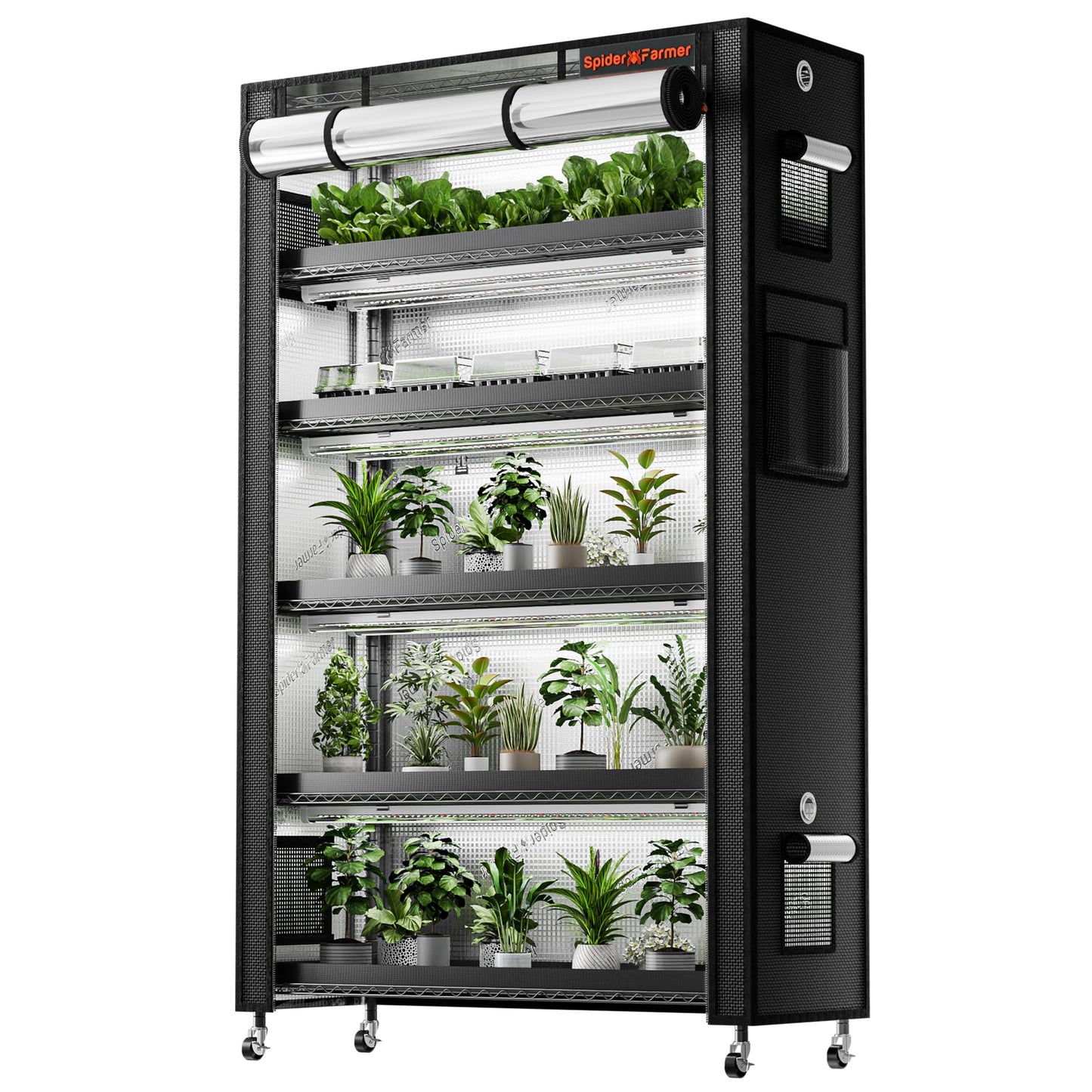 Spider Farmer 2025 Plant Stand with Grow Lights, 6-Tier Plant Shelf with 10Pcs 3ft Full Spectrum 220W Led Lamp and Grow Tent, for Veg Seed Starting Plants Growth Greenhouse 5000K 43Lx16Dx71H (Update)
