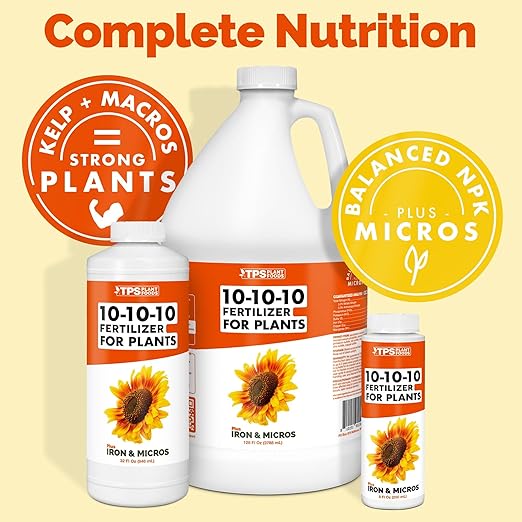 TPS NUTRIENTS Liquid 10-10-10 Fertilizer for Plants, Triple Ten NPK Plus Iron and Micros, Liquid Plant Food, 32 oz (1 Quart)