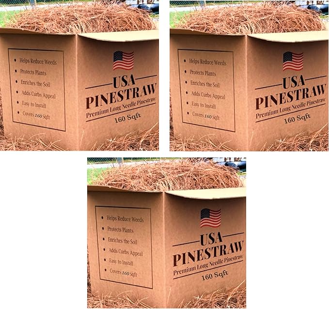 USA Pine Straw - Premium Pine Needle Mulch (Pine Needle Mulch - Covers 160 Sqft 3 Set)