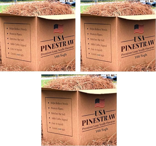 USA Pine Straw - Premium Pine Needle Mulch (Pine Needle Mulch - Covers 160 Sqft 3 Set)