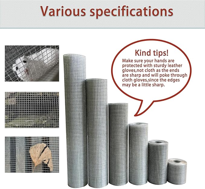 Galvanized Welded Wire Mesh Roll, 8in x 35ft, 1/4 Inch 23 Gauge Hardware Cloth - Garden Fencing for Rabbits, Chickens, Snakes, Gophers, Raccoons & Small Critters - Cage, Enclosure, Pest Barrier