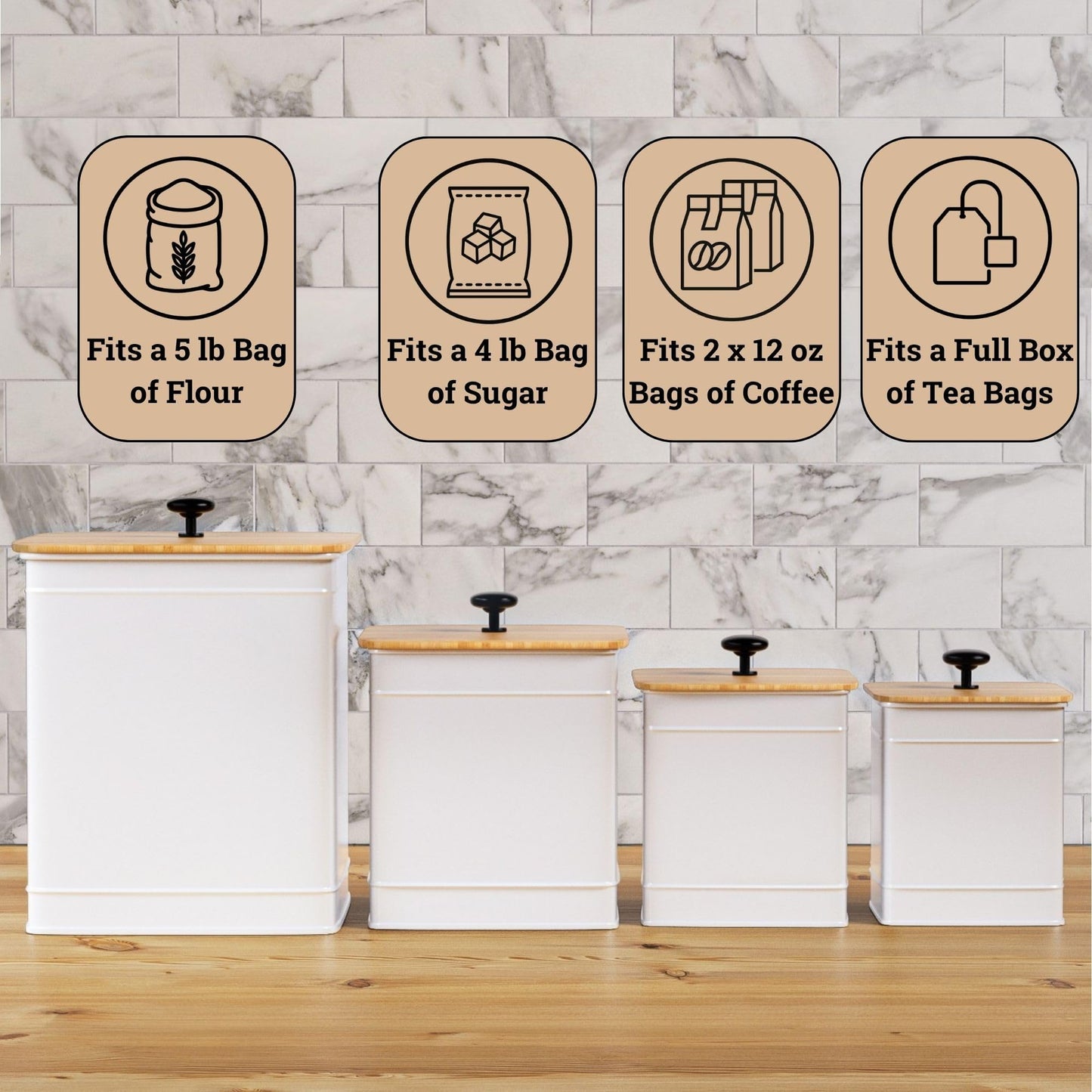 Kitchen Canisters for Countertop Set of 4 with Customizable Chalkboard Labels & Marker Pen - Big Iron Kitchen Canisters with Airtight Lids - Canisters Sets for the Kitchen - White Kitchen Canister Set