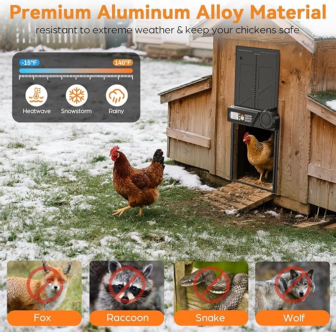 Large Automatic Chicken Coop Door Solar Powered, Automatic Chicken Door Opener with Timer Modes, Intelligent Obstacle Sensors, Solar Chicken Coop Door Chickens, Ducks, and Geese, 14.2" H x 10.83" L