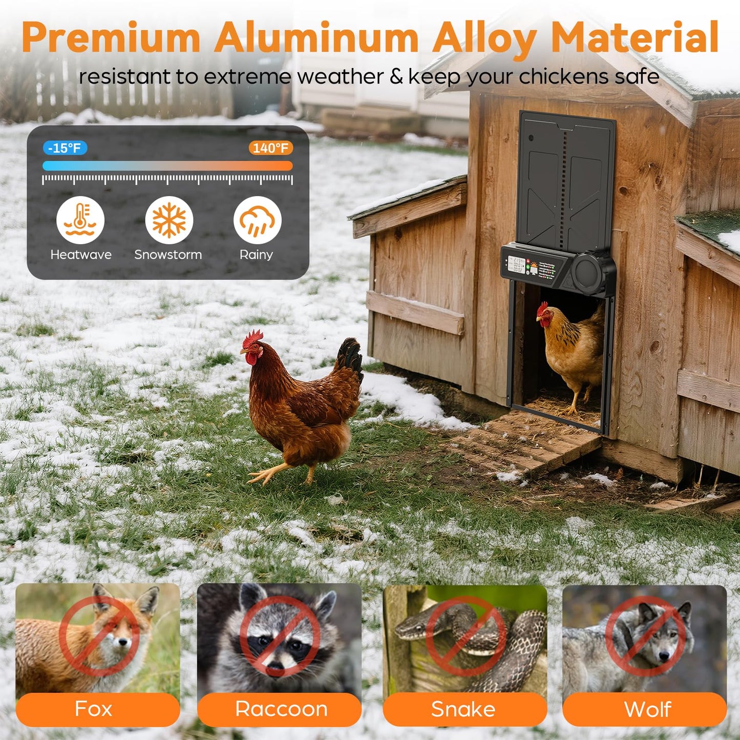 Large Automatic Chicken Coop Door Solar Powered, Automatic Chicken Door Opener with Timer Modes, Intelligent Obstacle Sensors, Solar Chicken Coop Door Chickens, Ducks, and Geese, 14.2" H x 10.83" L