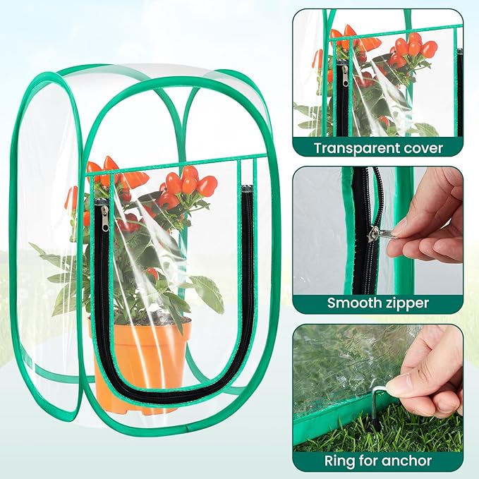 Nuanchu Pop up Mini Greenhouse Cover, PVC Clear Small Greenhouse with Nails 12" x 12" x 20" Inch Portable Plant Flowers Sunshine Tent Room for Indoor Outdoor Gardening(2 Pack)