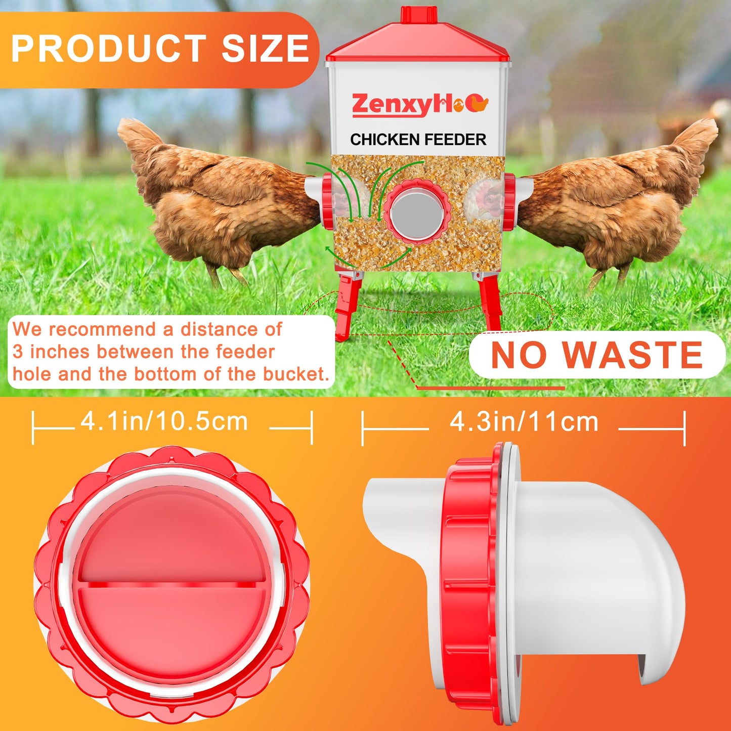 ZenxyHoC DIY Chicken Feeders No Waste, Poultry Feeder with Covers Gravity Feed Kit Ports 4-1 Hole Saw for Buckets Barrels Bins Troughs