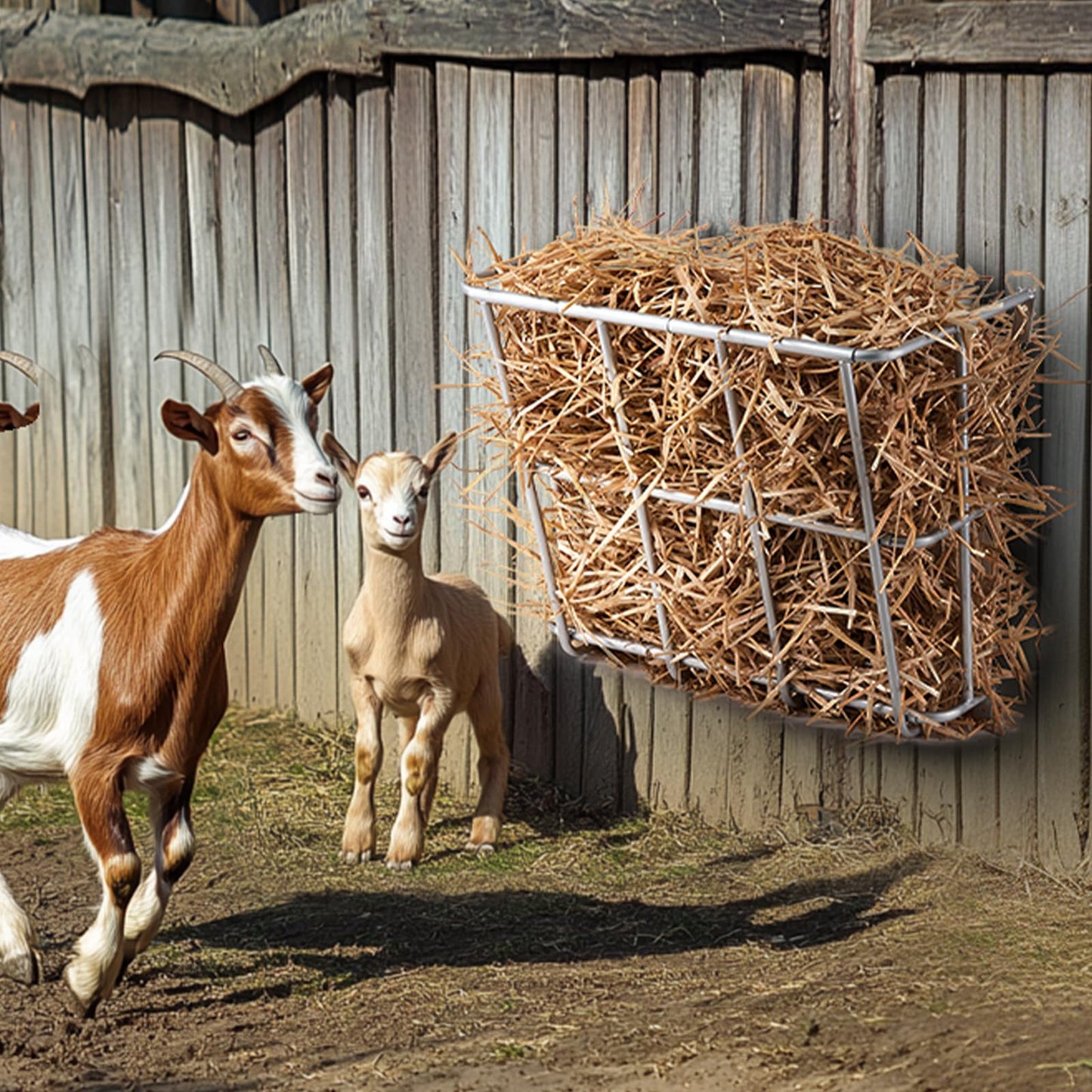VEVOR Livestock Feeder, 18.5 Gallons Large Capacity, Heavy-Duty Steel Goat Hay Rack, 24.4" Long Wall Mounted Horse Hay Holder, Multiple Sided Feeding Rack for Sheep Farm Livestock Indoor Outdoor