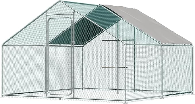 Large Metal Chicken Coop Chicken Runs for Yard with Cover Walk in Poultry Cage with Waterproof & Anti-UV Cover Heavy Duty Chicken Pen for Outdoor, Duck Rabbit Cage