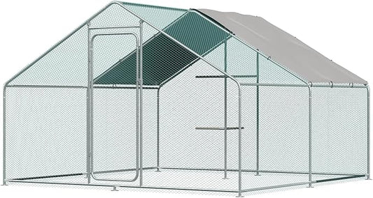 Large Metal Chicken Coop Chicken Runs for Yard with Cover Walk in Poultry Cage with Waterproof & Anti-UV Cover Heavy Duty Chicken Pen for Outdoor, Duck Rabbit Cage