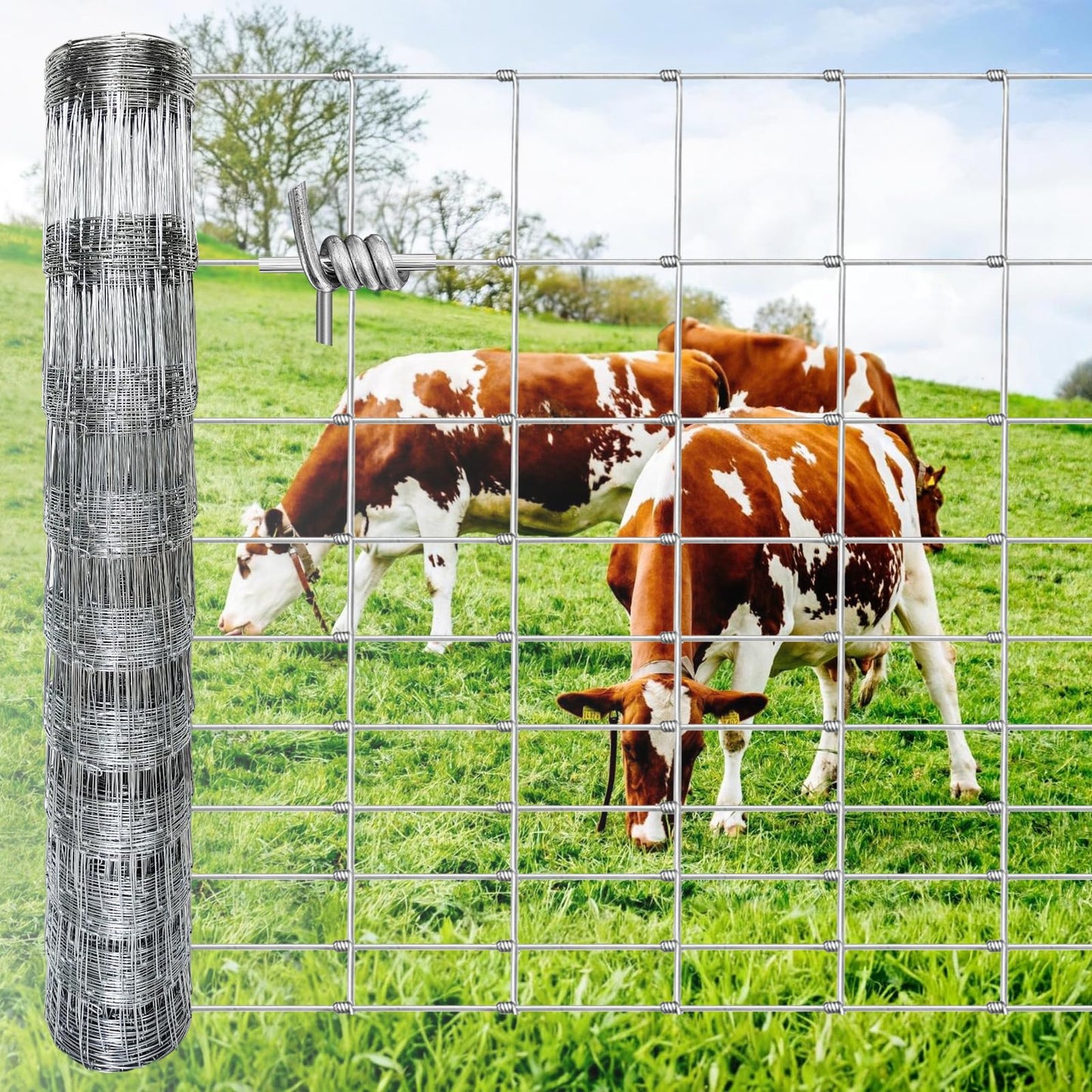 Zevemomo 5ft x 164ft Farm Fence, Wire Fence Rolls, Galvanized Farm Fence, Cattle Fence, Hog Wire Fence Panels, Heavy Duty Wire Mesh for Deer, Pig, Sheep Enclosure for Yard, Garden, Field Use-13 Gauge