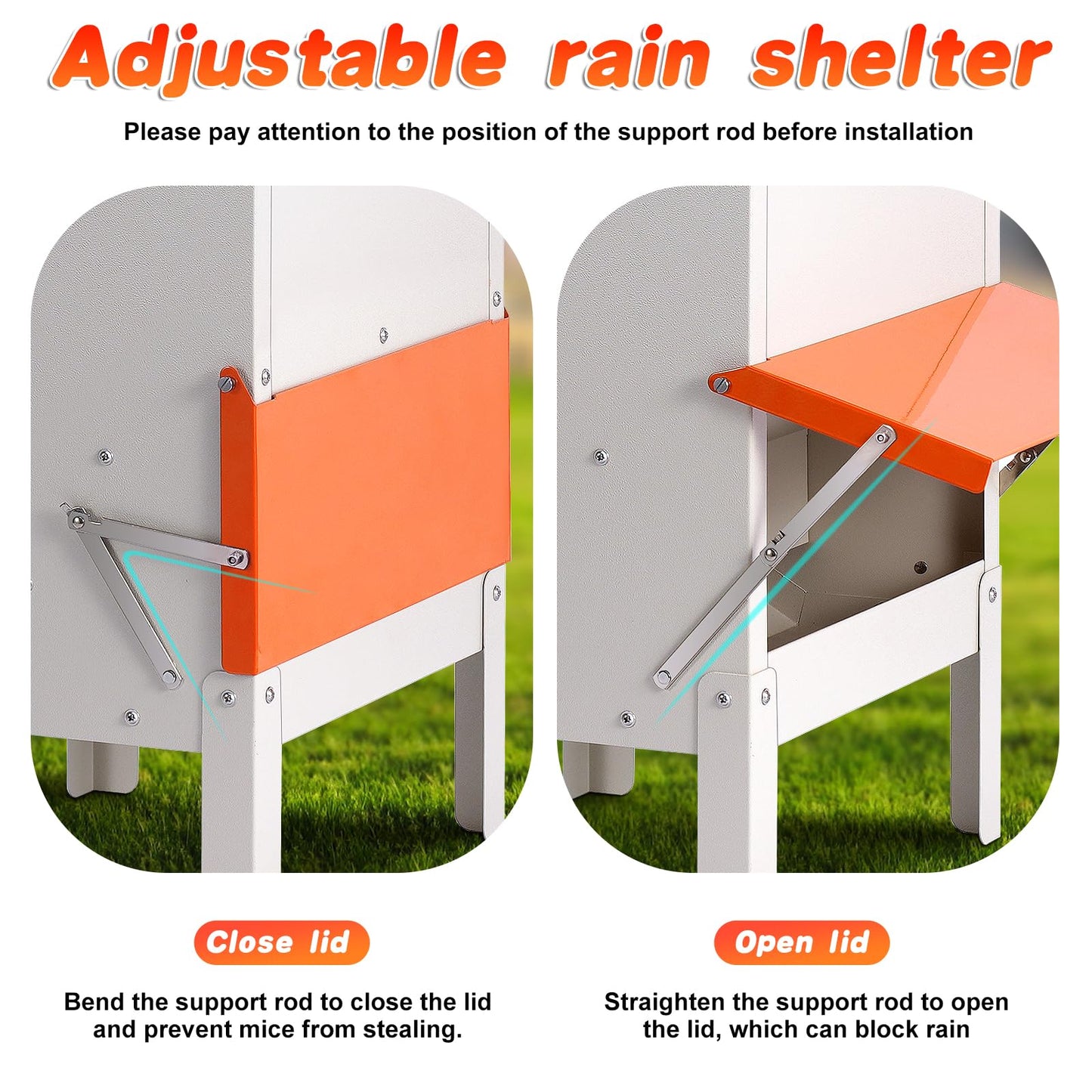 Automatic Chicken Feeders 30lb Metal Poultry Feeder no Waste Large Hanging Chicken Feeders Trough with Lid for Chickens Coop Quail Ducks Outside Galvanized Waterproof Chicken Feeder (30LB)