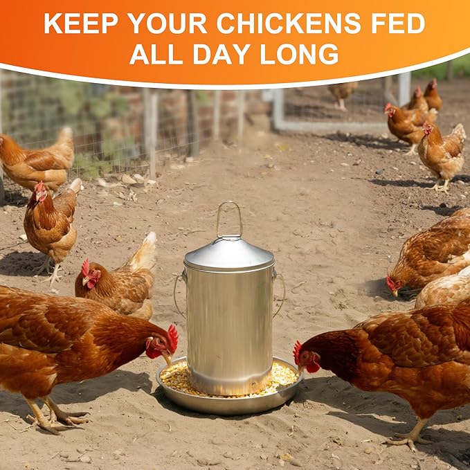 6.6lb Stainless Steel Hanging Chicken Feeder, Metal No Waste Poultry Feeder, Rustproof, Reusable, Long-Lasting, Gravity Feed Chicken Coop Accessories for Chicken, Geese, Duck, Hens, Rooster, Chick