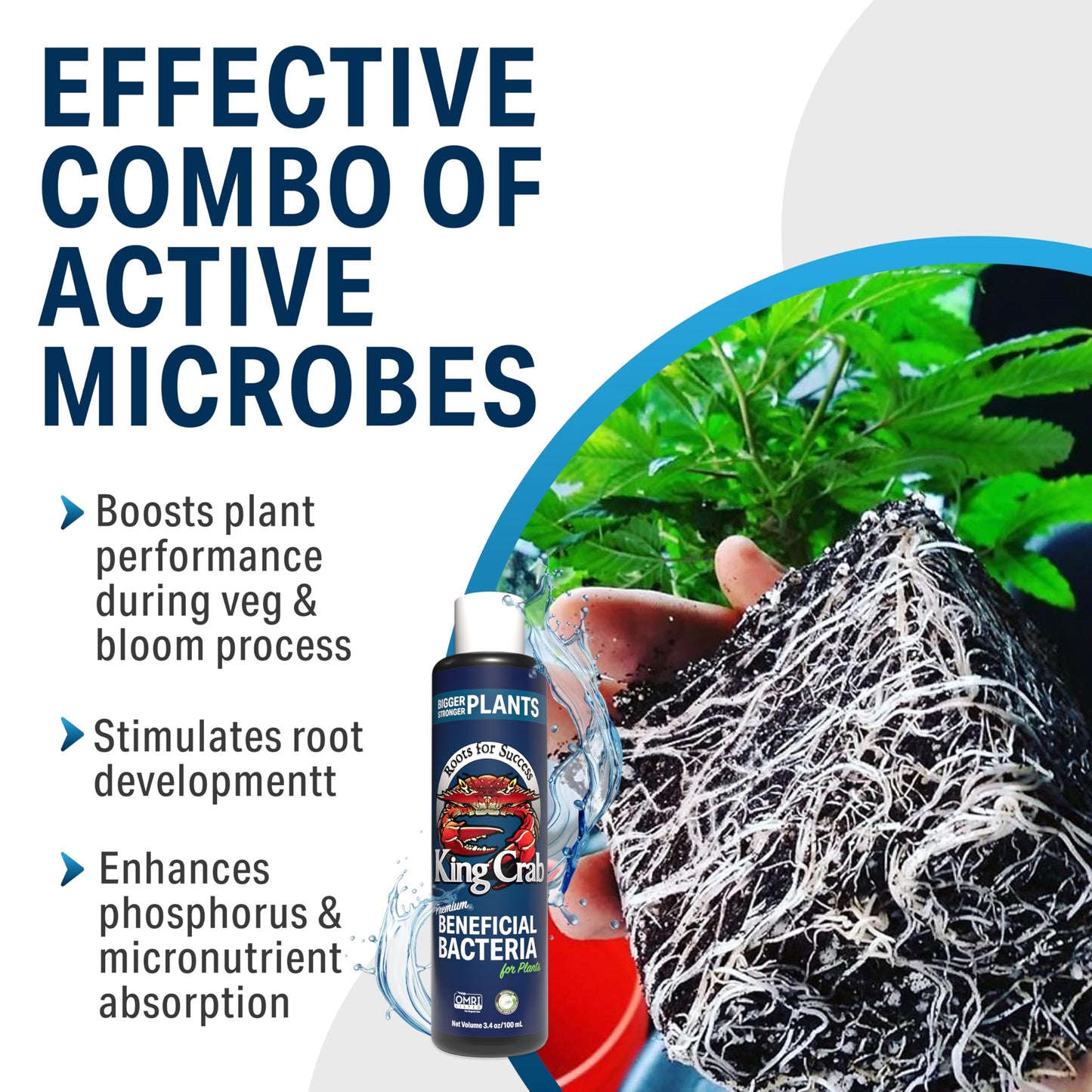 Root Stimulator for Plants, King Crab Ultra Concentrated OMRI Organic Bacteria for Plants, 275 Million Organisms per ml, Roses, Tomatoes, Houseplants, Trees and Succulents 1 gal Makes 7,500 Gallons