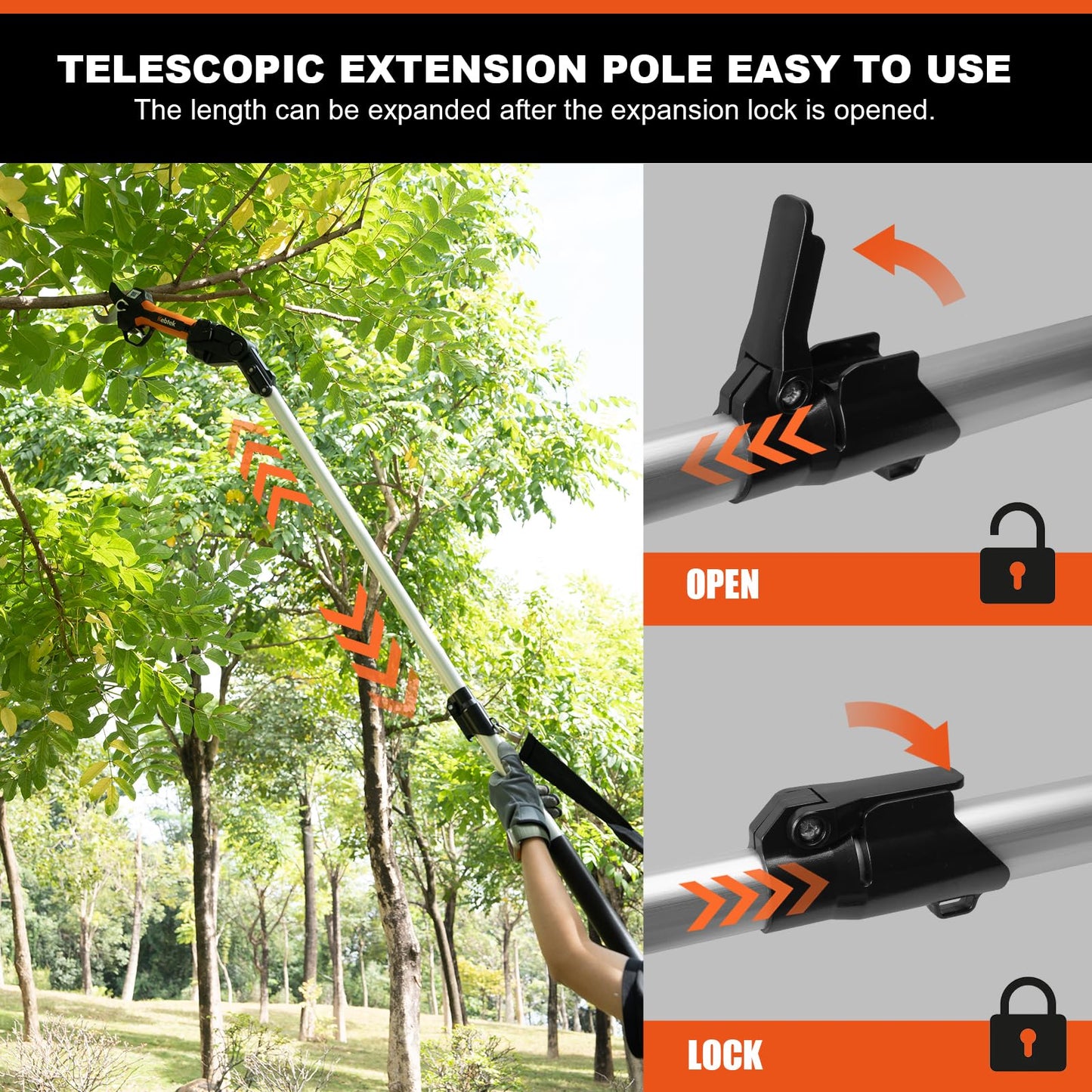 2 In 1 Electric Pruning Shears 40MM, Kebtek Cordless Pruner with Extension Pole 18V Brushless Motor 2Pack 2AH Rechargeable Battery-LCD Display Screen (KT940 Pruner+Pole Set)