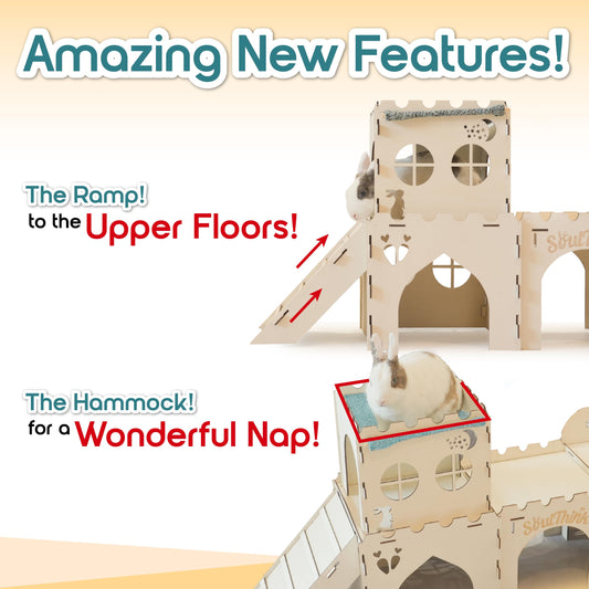 Soulthink® Extra Large Rabbit Hideout and Castle - Easy to Assemble Wooden Houses and Hideouts with Ramps and Tunnels Bunny Castle and Rabbit House for Rabbits to Hide and Play Indoor