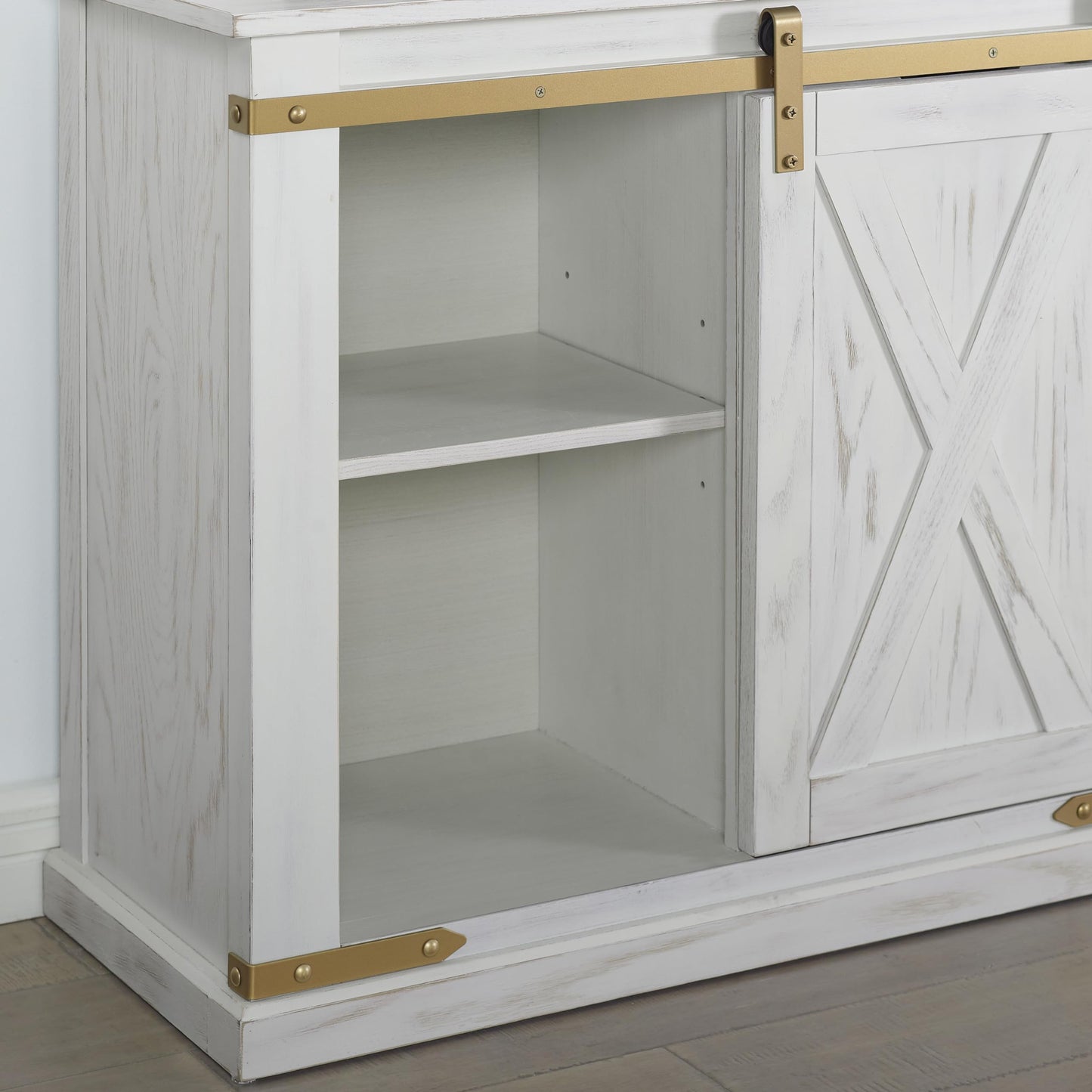 Furniture of America Canya Solid Wood Rectangle Sofa Table with Barnyard Design, Open Shelves and Pull Out Drawer, Home Décor for Living Room, Entryway, Hallway, Office, Corridor, Antique White
