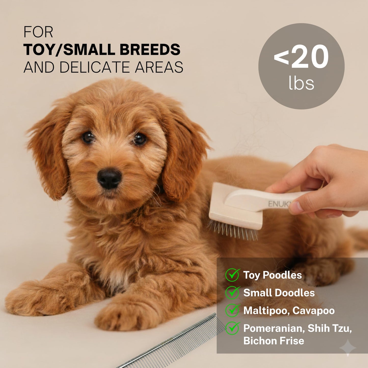 Grooming Dog Slicker Brush for Toy Poodle, Small Doodles & Maine Coon Cats - Best Dog Brush for Cockapoo Cavapoo Maltipoo and Pomeranian - Pet Slicker Brush & Comb Kit for Cats & small Great Pyrenees