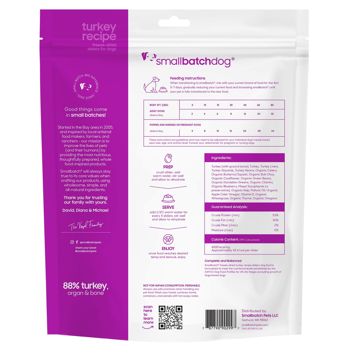 smallbatch Pets Freeze Dried Raw Dog Food, Turkey Recipe, 25 oz, Organic High Protein Dog Food, Grain Free, Made in The USA, Humanely Raised Meat, Single Protein, for Picky Eaters, Hydrate & Serve