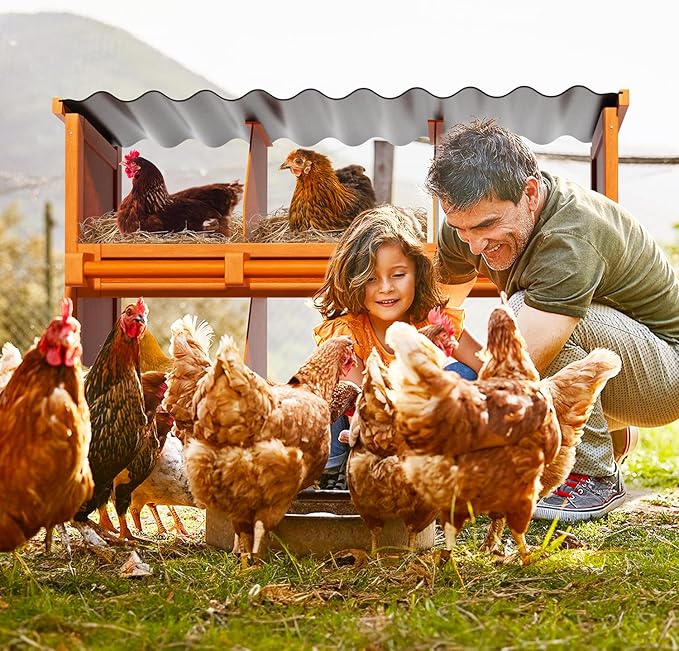 Chicken Nesting Box with Slanted Roof, Wooden Laying Box for Hens & Ducks, Heavy Duty & Easy to Clean, All Weather Backyard Coop Accessory for Egg Collection(6 Compartment)