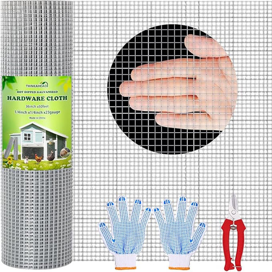 Thinkahead Hardware Cloth 1/4 inch 36 X 50 ft 23 Gauge, Galvanized Wire Mesh Roll, Welded Wire Fencing, Hardware Cloth for Chicken Coop Wire, Rabbit Cage Wire