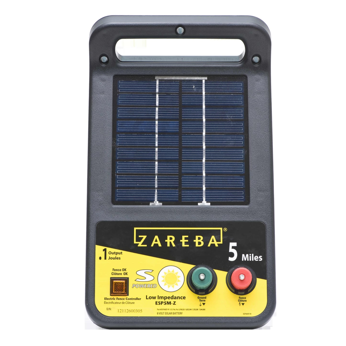 Zareba ESP5M-Z Solar Powered Electric Fence Charger - 5 Mile Lightning Electric Fence Energizer, Low Impedance, Contain Animals and Keep Out Predators, Black
