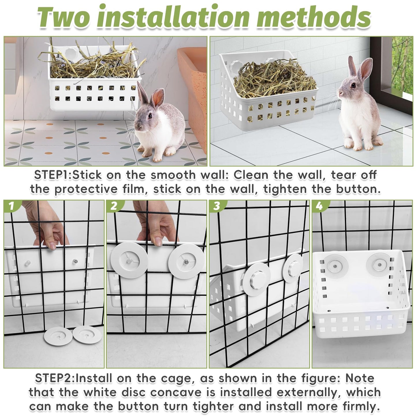 PINVNBY Hay Feeder for Rabbits, Less Wasted Hay Rack Manger, Hanging Guinea Pig Rabbit Hay Holder for Bunny, Chinchilla, Guinea Pig, Plastic Food Bowl Use for Grass & Food (Small Size)