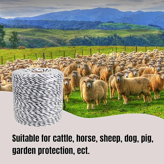 Portable Electric Fence Polywire, 1312 Feet 400 Meter, 9 Conductors, Black and White Color