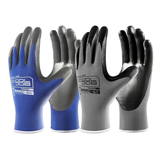 COOLJOB 10 Pairs Nitrile Dipped Safety Work Gloves with Grip, Non-slip Rubber Coated Bulk Garden Gloves for Men, Heavy-duty Oil Resistant for Truck Driver, Warehouse Box Handler, Xlarge, Gray Blue