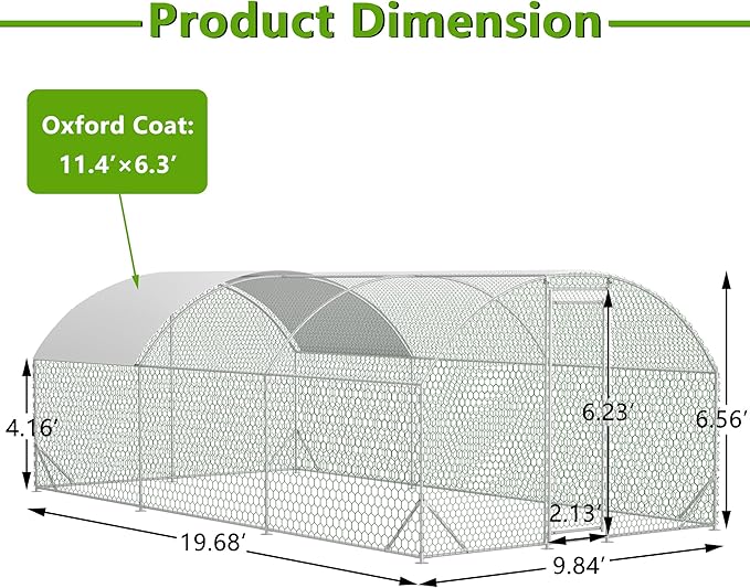 Large Metal Chicken Coop, Walk-in Chicken Run Pen with Waterproof Anti-UV Cover, Dome Roof Poultry Cage for Outdoor, Backyard, Farm (9.84'L x 19.68'W x 6.56' H)