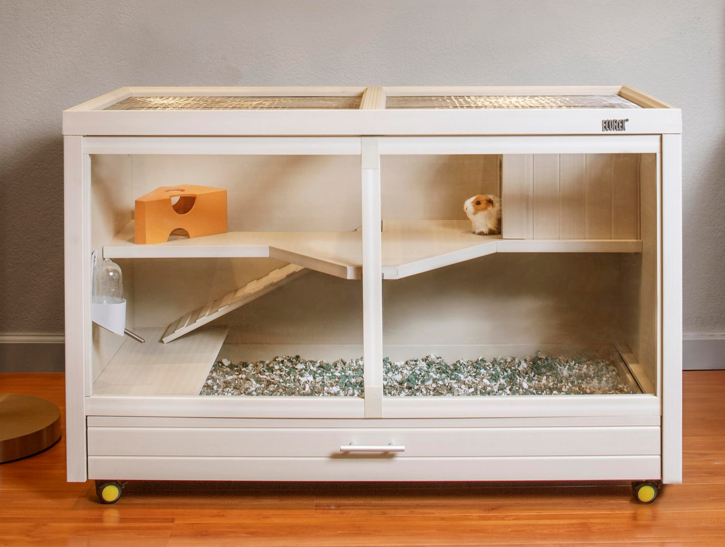 New Age Pet ECOFLEX Park Avenue Indoor Rabbit Hutch - Durable Composite with Scratch-Resistant Polycarbonate Panel, Stainless Steel Mesh Lid, Easy Assembly, 2 Rabbits Capacity