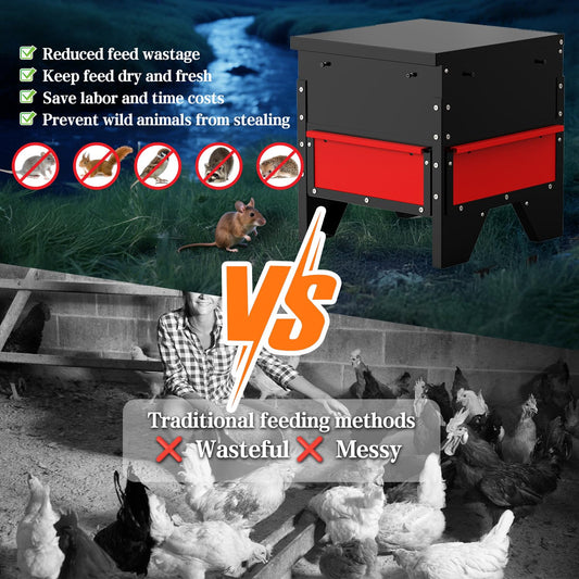 BUYYAH Automatic Chicken Feeder, 60lb Large Capacity, All Metal Poultry Feeder, No Waste Waterproof Chicken Feeder, Suitable for Geese, Ducks, Turkeys, Quails