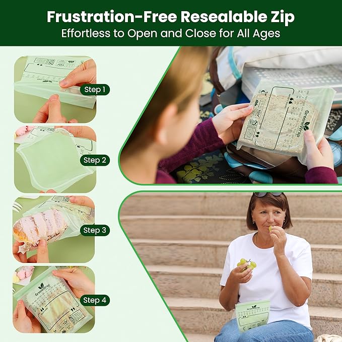 Compostable Sandwich Size Zip Bags 25 Count Extra Thick 2 mil Resealable, Leak-Proof, Freezer Safe Disposable Food Storage Bags, BPI and OK Compost Home Certified, ASTM D6400