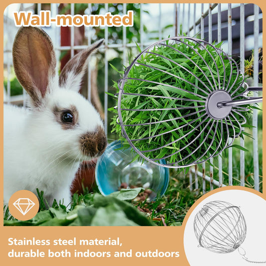 Otoolling 2 Pack Rabbit Hay Ball Feeder Stainless Steel Hanging Hay Holder Dispenser Small Animal Grass Feeder Rack Ball Toy for Bunny Hamster Guinea Pig Chinchilla Gerbils Cage Accessories Supplies