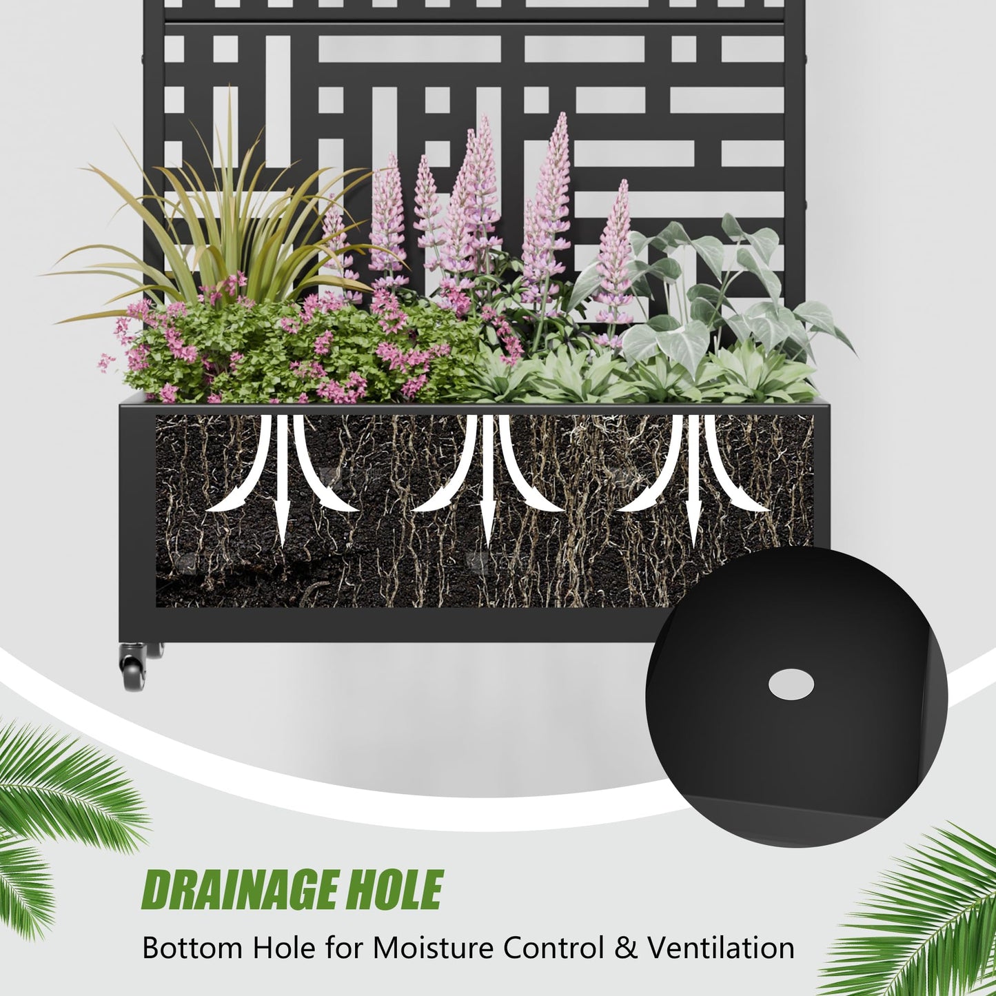 Casaphoria 72"x35" Metal Raised Garden Bed with Trellis(2 Pack), Outdoor Planter Box with Wheels & Drainage Holes for Climbing Plants, Flowers, Elevated Garden Kit with Privacy Screen, Black-Helen