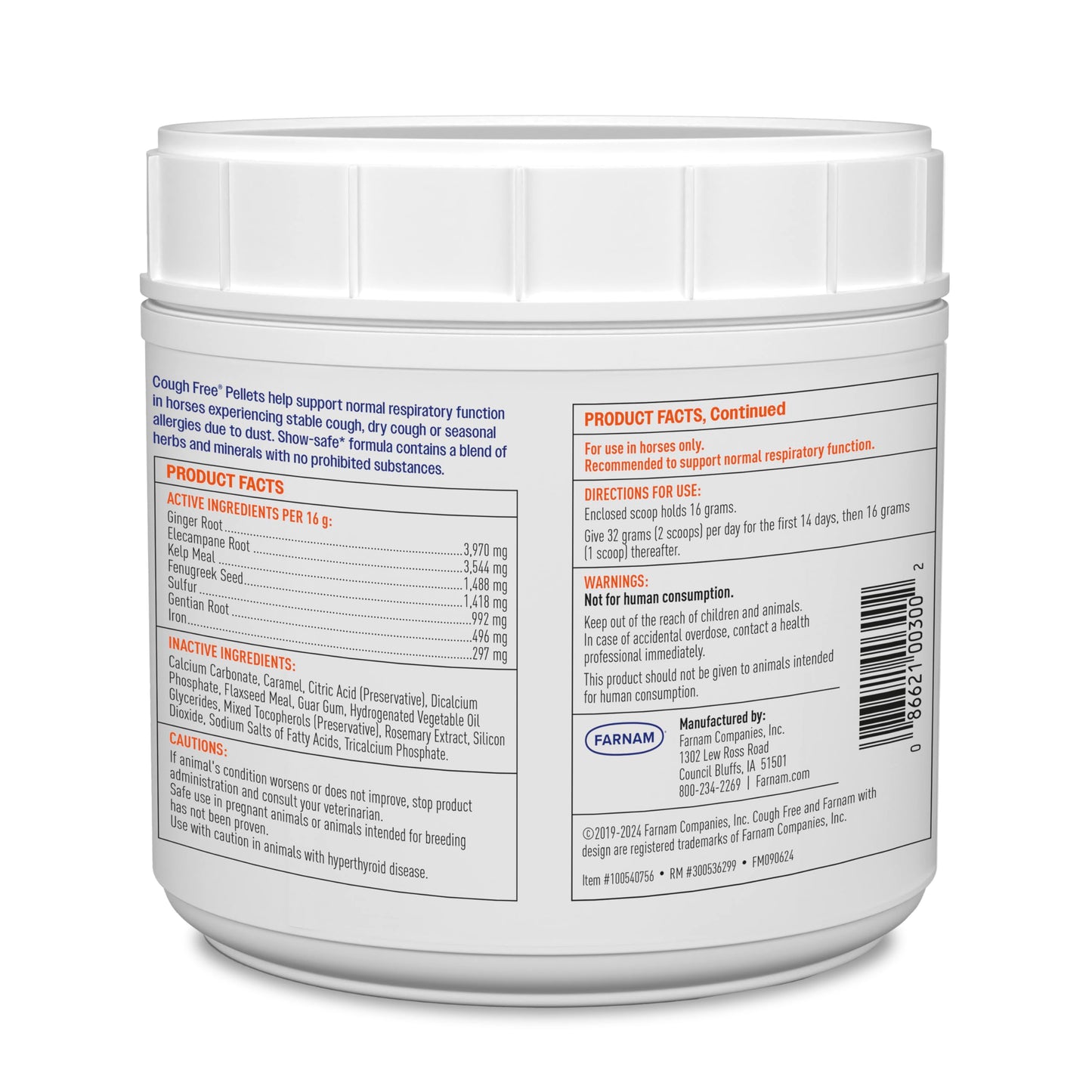 Farnam Cough Free Pellets Respiratory Health Supplement for Horses, Provides Respiratory Support for Horses with Seasonal Allergies or Stable Cough, 1.75 lb., 48 Day Supply