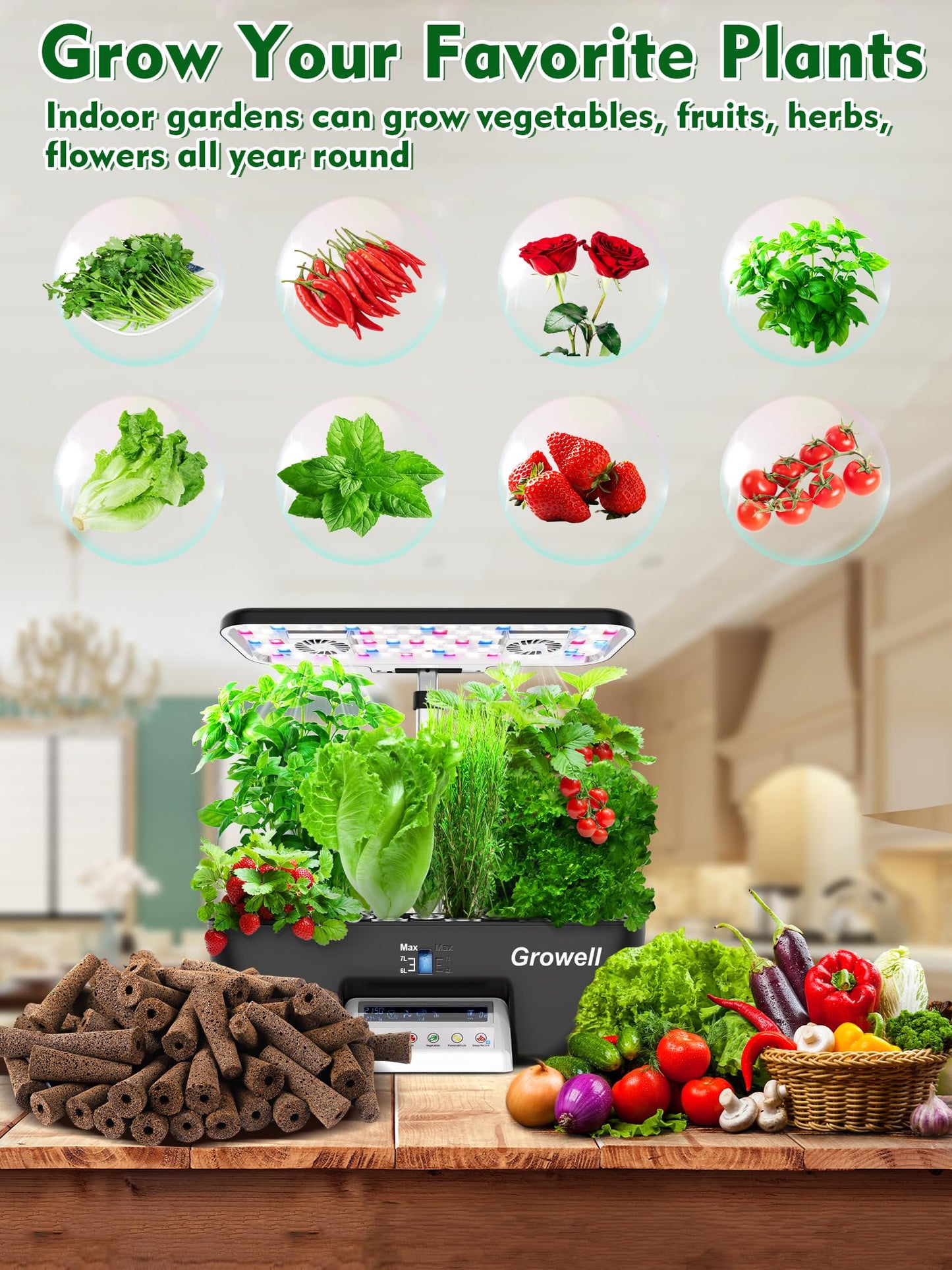 Growell 90 Pods Large Hydroponics Growing System Kit & 182 pcs Seed Pod Kit