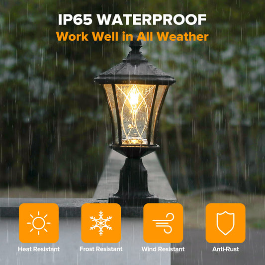 LUTEC Outdoor Solar Lamp Post Light with Pier Mount Base, Dusk to Dawn Waterproof Pole Light Head, Exterior Black Solar Powered Fence Post Light Fixtures for Outside