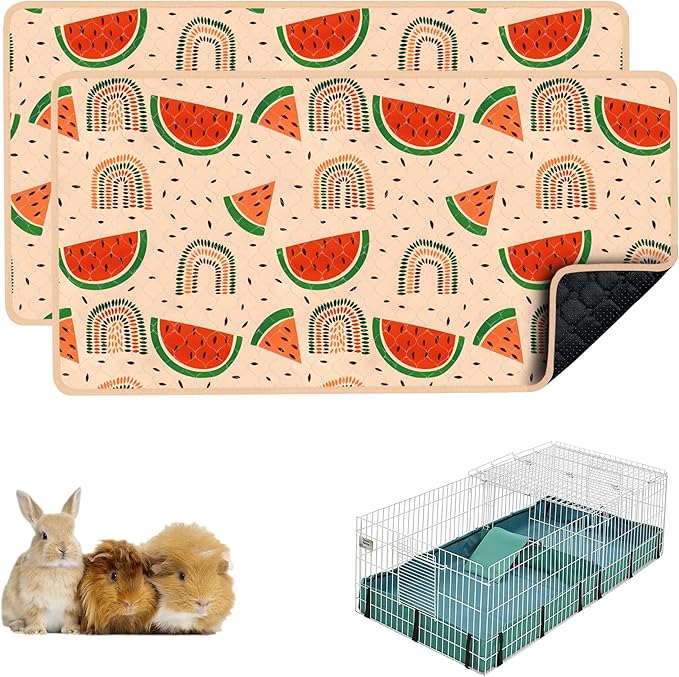 Guinea Pig Bedding, 49x24in 2 Pack Washable Guinea Pig Cage Liners, Waterproof Reusable & Anti Slip, Super Absorbent Guinea Pig Pee Pad for Midwest Cage, Small Animal, Rabbit, Bunny