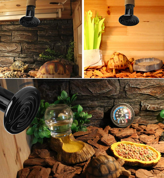 OMAYKEY 2-Pack 75W Ceramic Heat Lamp with 1-pcs Digital-Thermometer, Infrared Heat Emitter Bulbs for Reptiles, Amphibians, Chicken Brooder Coop Lizard Turtle Snake Aquarium, No Light No Harm