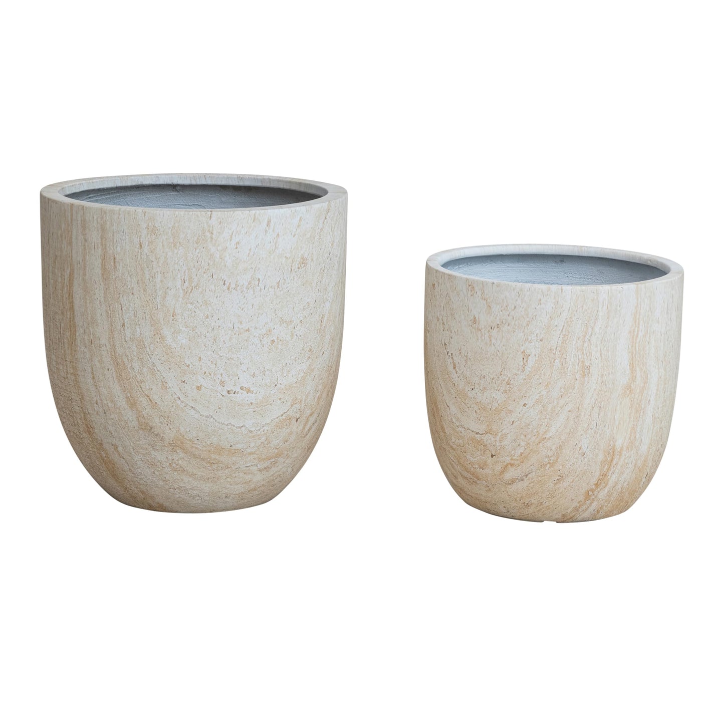 Creative Co-Op 2-Piece Round Eco Stone Indoor/Outdoor Planters with Travertine Finish, Beige