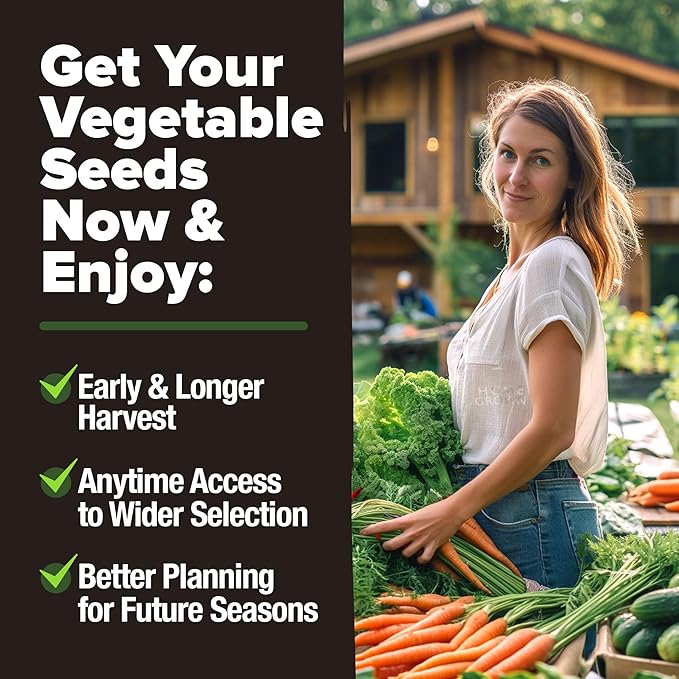 HOME GROWN Premium USA-Grown Vegetable Seeds - 10 Variety Pack with 5,800+ Non-GMO Heirloom Seeds for Planting - Garden Vegetable Seeds for Indoor & Outdoor Planting - Survival Seed Vault Kit