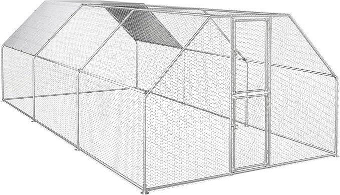 DWVO Large Metal Chicken Coop for 20-30 Chickens, 19.1 x 9.8 x 6.4 ft Walk-in Poultry Cage Chicken Run for Yard Outdoor with Waterproof and Anti-UV Cover Duck House Flat Roof Chicken Pen