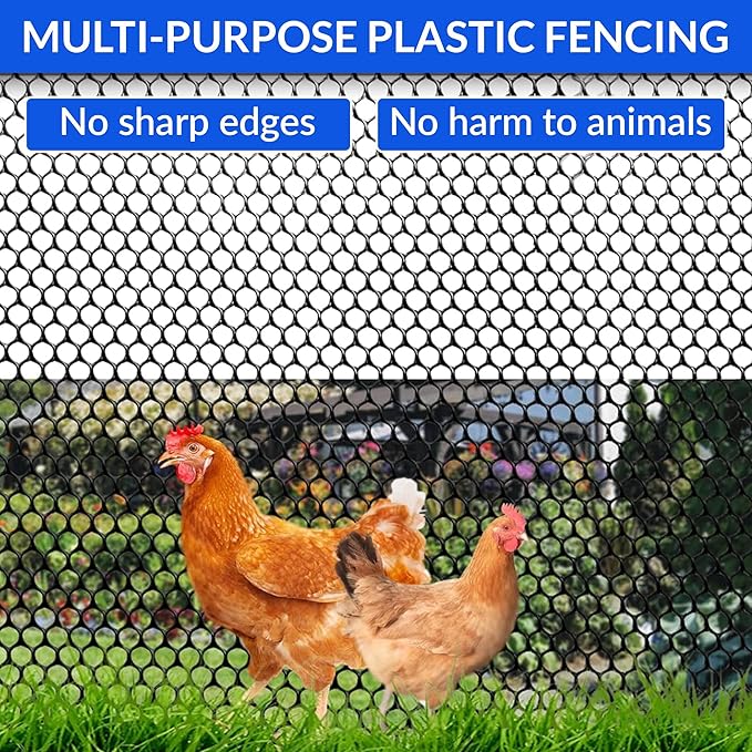 Plastic Wire Mesh Fence 15.7" x 31 ft – Chicken Wire Fencing for Dogs, Rabbits & Poultry – Snake Barrier & Fence for Balcony – Includes 30 Pegs & 20 Zip Ties – Durable, Weatherproof & Easy to Install
