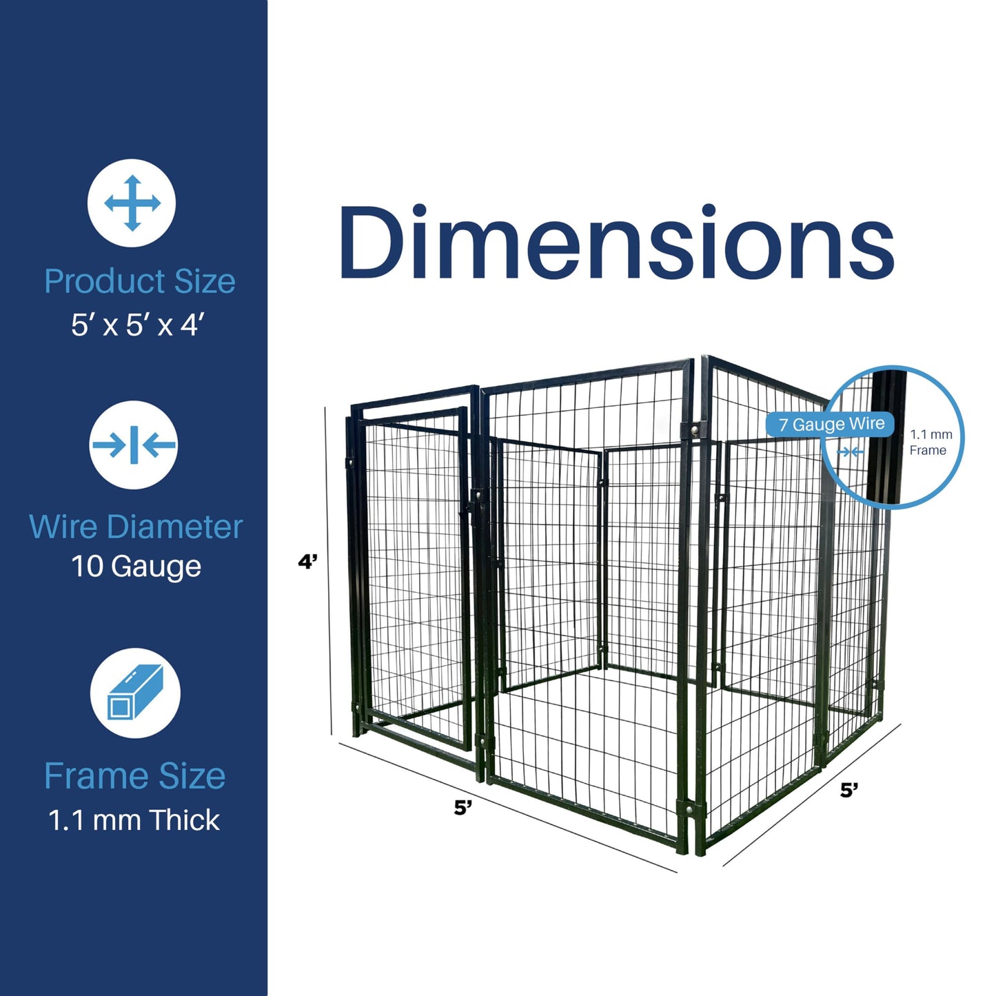 ALEKO Steel Dog Kennel Playpen | Indoor Outdoor Pen for Small/Medium/Large Puppy/Dog | 5'x5'x4' Large Galvanized Steel Kennel| Anti-Rust | Portable Travel Pet Kennel |(Black DK5X5X4SQ)